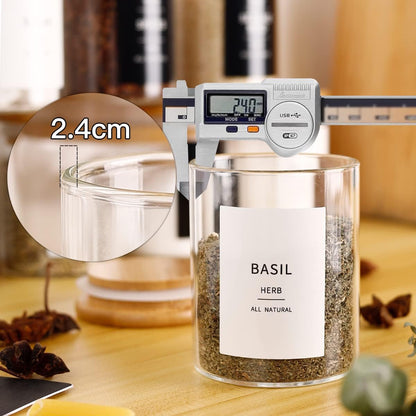 12 Pcs Glass Spice Jars With 296 Spice Labels Preprinted of White and Black Color- 6oz Thicken(2.4mm) Spice Containers With Bamboo Airtight Lids - Empty Small Herb Seasoning Jars