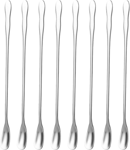 8 PCS Stainless Steel Coffee Stirrers - Long Spoon Reusable Cocktail Stir Sticks - 7.87 Inch Bar Spoon for Stirring Coffee, Cold Drink