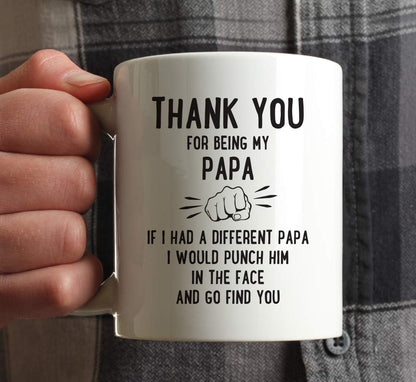 Andaz Press Funny Family 11oz. Coffee Mug Gift, Thank You for Being My Papa, Punch in Face, 1-Pack, Christmas Birthday Drinking Cup Present Ideas