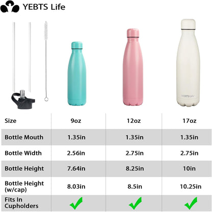 Insulated Water Bottle, 2 Pack-17oz Stainless Steel Water Bottles with straw lid, Metal Sports Water Bottles for Boys,Girls, Double Wall Vacuum BPA-Free Flask for School, Sports(Grey-white)