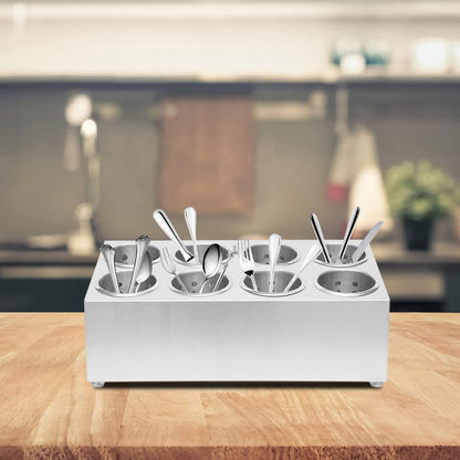 Stainless Steel Flatware Utensil Holder, Commercial 8-Hole Cylinder Silverware Organizer for Countertop Restaurant