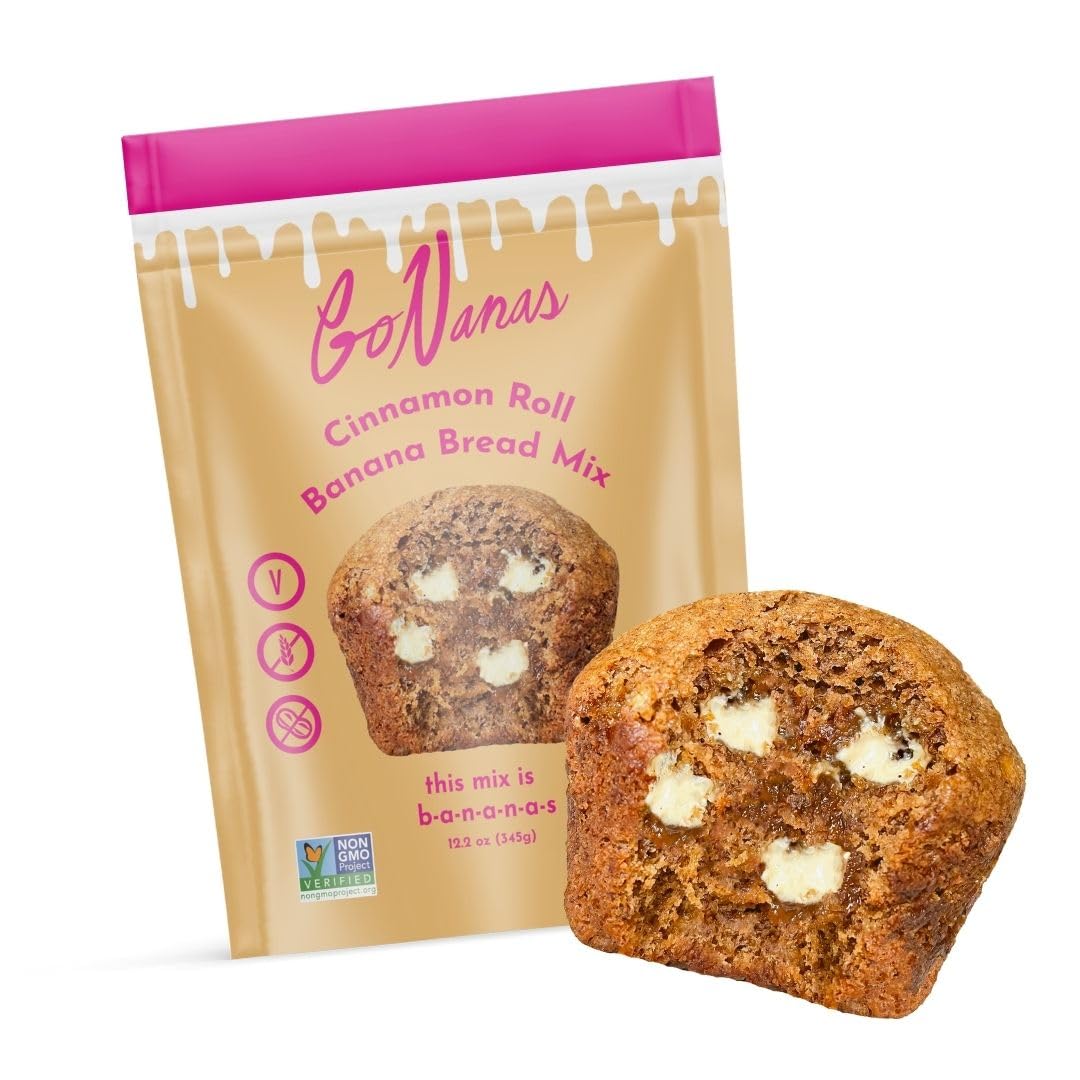 GoNanas Cinnamon Roll Banana Bread Mix, Vegan, Gluten Free Healthy Snacks. Oat Flour Bread or Muffin Mix. Women Owned, US Ingredients, Dairy Free, Nut Free, Delicious Snacks (3 Pack)