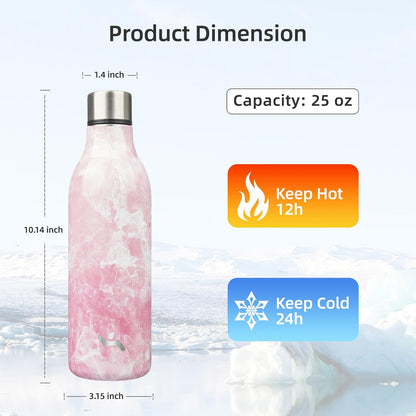 Insulated Water Bottle with Strap,25 oz Double Wall Stainless Steel Vacuum Bottles Metal Water Flask,Blossom