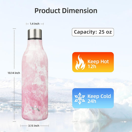Insulated Water Bottle with Strap,25 oz Double Wall Stainless Steel Vacuum Bottles Metal Water Flask,Blossom