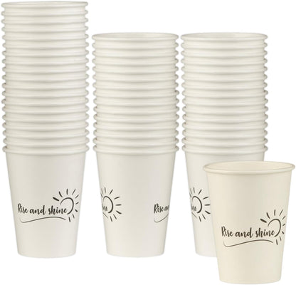 Smygoods Disposable Coffee Cups, To Go Paper Hot Cups, Rise and Shine Design (12 OZ, 50 Count) For Hot Beverages, Coffee, Tea, Espresso, Cocoa - Vasos Para Cafe