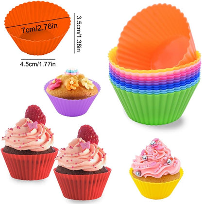 AKOAK Reusable Silicone Non-stick Baking Cups, Cake Molds, Kitchen Baking Cooking Accessories, DIY Cake Making Tools - Pack of 10 (Red)