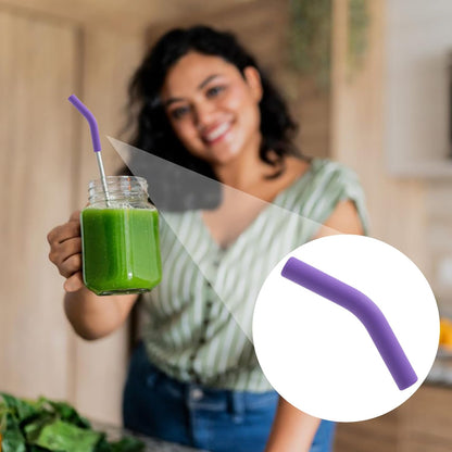 6pcs Food-Grade Silicone Metal Straw Tips, Reusable Flex Elbow Straws Cover Replacement Tips, Soft Straw Toppers Kits for 8 mm Stainless Steel Metal Straws - Dark Purple