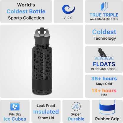 Coldest Insulated Water Bottle with Straw Lid - Stainless Steel Metal Insulated Bottle for Men & Women (Black Leopard, 32 oz)