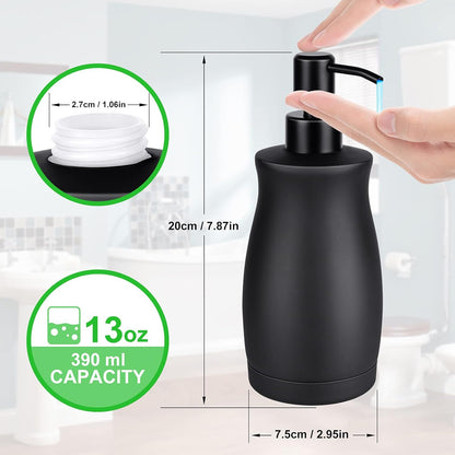 Stainless Steel Countertop Matte Black Soap Dispenser Liquid Bottle for Kitchen & Bathroom Hand Dish Lotion (Matte Black, 390ml/13oz)