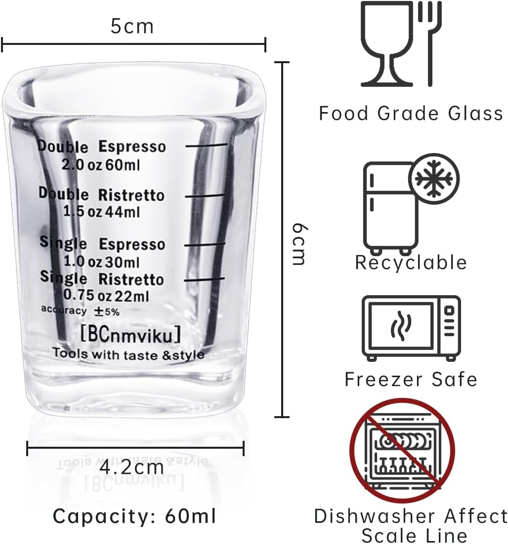 Espresso Shot Glass Liquid Heavy Sturdy Glass Shot Glasses Measuring cup Wine Glass 1 Pack 2oz/60ml By BCnmviku(Sturdy 1Pack)
