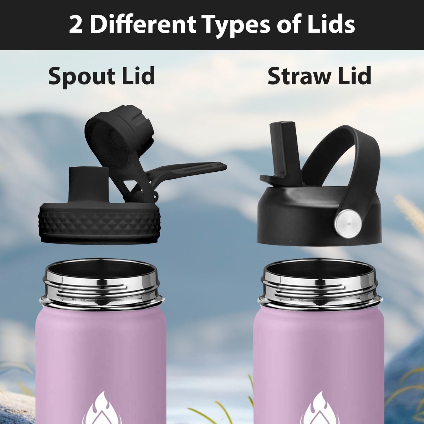 SENDESTAR Water Bottle 32oz Double Wall Vacuum Insulated Leak Proof Stainless Steel Sports Water Bottle—Wide Mouth with New Flex Straw Lid & Spout Lid (Havana)