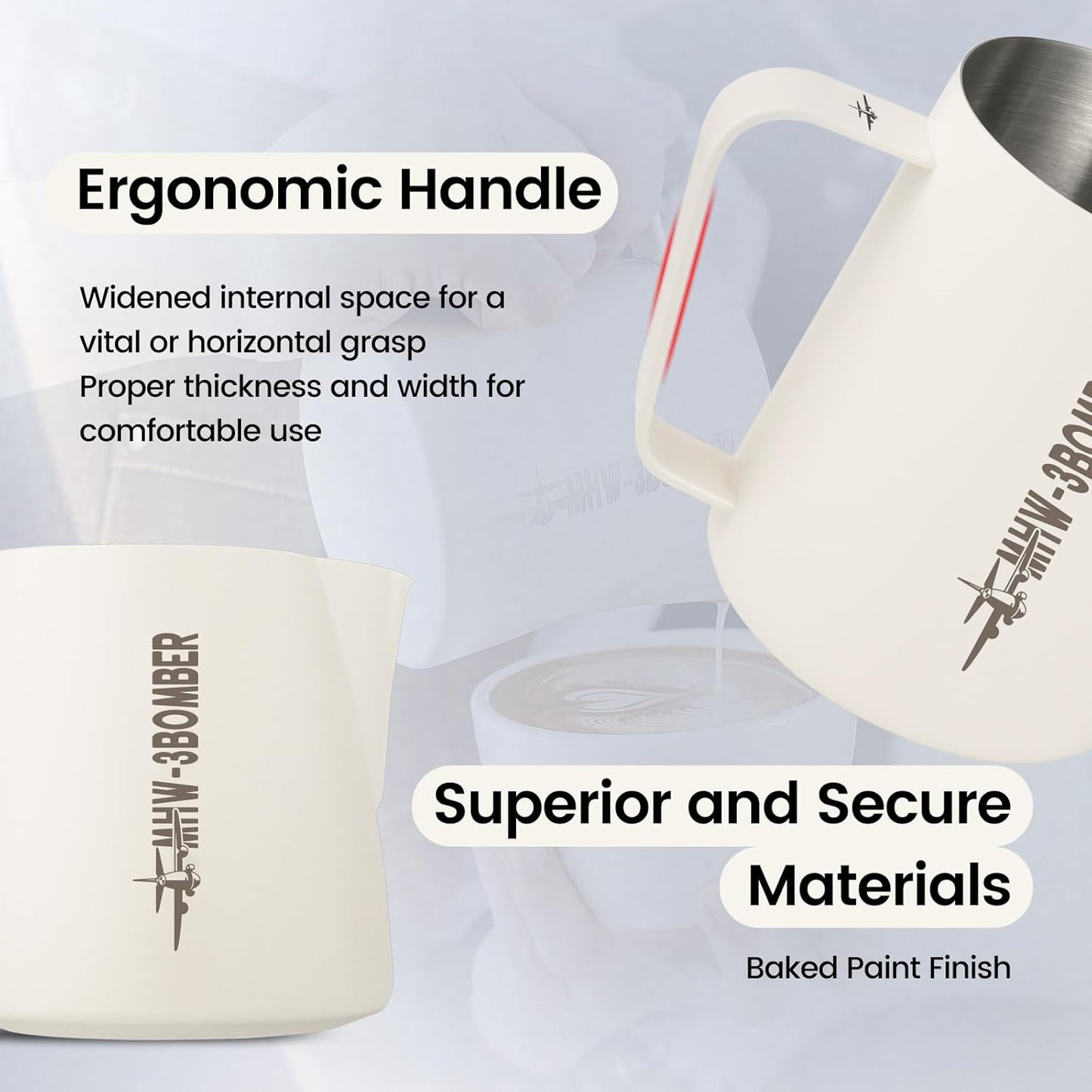MHW-3BOMBER Espresso Steaming Pitcher Milk Frothing Pitcher Stainless Steel Milk Coffee Cappuccino Latte Art Barista Cup 20oz/600ml P5021W