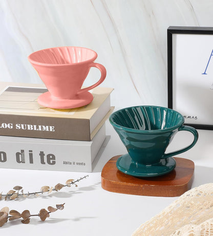 Pour Over Coffee Dripper - Ceramic Pour Over Coffee Maker Cone, Porcelain Coffee Drip, Pour Over Single Cup, Manual Brew Maker for Home, Cafe, Office - 1-4Cup, V60 Size 02 (Light Coral)
