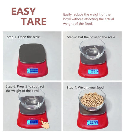 NUTRI FIT Ultra Slim Food Scale Digital Kitchen 1g Increment Measure in lb oz ml High Precision Weight in Grams and oz for Coffee Making, Meal Prep - Red/Stainless Steel