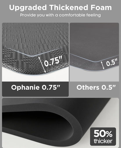 Ophanie Kitchen Mats for Floor, 3/4 Inch Thick Kitchen Rugs, 24'' x 70'' Anti Fatigue Standing Cushioned Mat, Waterproof,Comfort Ergonomic Mat for Office, Home, Sink, Grey Non-Slip Bottom