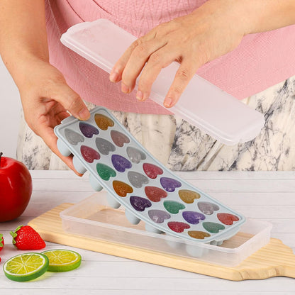 Heart Shaped Ice Cube Trays with Lid and Bins, Silicone Chocolate Mold, Easy Release Ice Trays, 24-Cavity Heart Molds for Ice Cubes, Gelatine, Baking and Candy