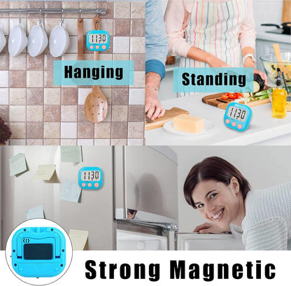6 Pack Kitchen Timers Loud Ring Digital Timers for Cooking Magnetic Blue