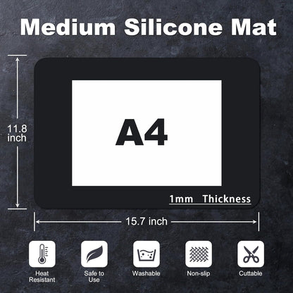Silicone Mat for Kitchen Counter, Silicone Mat Trimable to Size (Black, 15.7×11.8inch-4pcs), BPA-Free Silicone Placemat, Heat-Resistant NonSlip Table Mat for Air Fryer, Countertop Protector Mat