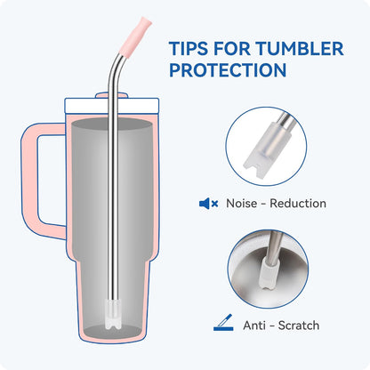 Reusable Stainless Steel Straws with Silicone Tip for Stanley 30oz, Metal Drinking Straws for 30oz Tumbler,3 Bent Tubes & 6 Tips& 1 Cleanr Brush (White)
