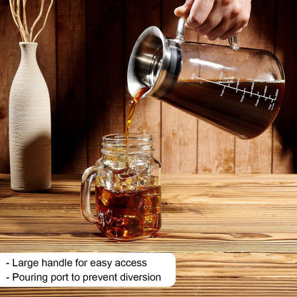 Aquach 34 Oz Cold Brew Coffee & Iced Tea Maker – Airtight Lid, Dishwasher Safe, Borosilicate Glass Caraf