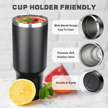 40 oz Tumbler with Lids and Straws, Stainless Steel Insulated Coffee Tumbler, Double Wall Vacuum Insulated Travel Mug Cup, Leakproof Thermal Coffee Cup for Hot and Cold Drinks (Black)