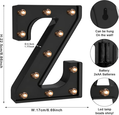 Foaky Black LED Letter Lights for Room Decor - Bedroom Wall Decor, Alphabet Lights for Home, Wedding, Party - Battery Operated （Z）