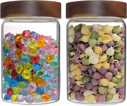 Glass Coffee Jars Spice Jar Round Storage Canister with Wooden Lid Clear Glass Food Jar for Pantry Sugar Tea Coffee Bean Spice Nuts Cookies Bath Salts (900ML*2PACK)