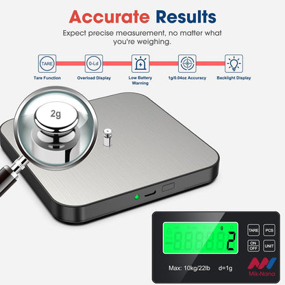 Mik-Nana Food Scale, 22lb Digital Kitchen Scale with 7 Units Wireless LCD Display & Tare Function, Stainless Steel Weight Grams and Ounces for Baking, Cooking and Meal Prep (Batteries Included)