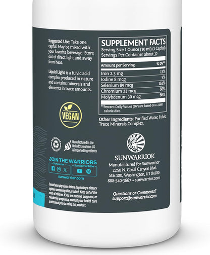 Fulvic Acid Trace Minerals Drops Supplement Organic Liquid Mineral Water Drops Vegan | Plant Based Liquid Light Mineral Complex 32 Fl Oz 32 Servings by Sunwarrior