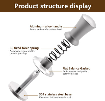 K COOL Espresso Hand Tamper, Premium Barista Coffee Tamper with Calibrated Spring, 100% Flat Stainless Steel Base Tamper for Breville Series 54mm Portafilter Basket (53mm, Silver)