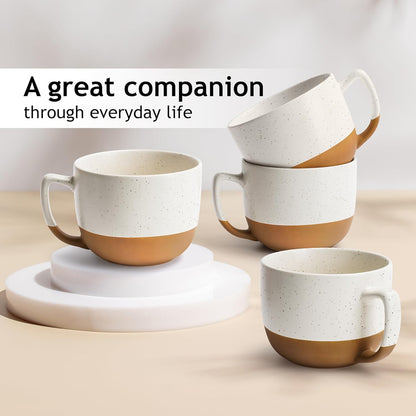 MIAMIO – 15 Ounce, Set of 4 Ceramic Latte Mug – Elegant Modern Coffee Mug Set for Cafe, Latte, Tea, Hot Cocoa - Drinks Dishwasher & Microwave Safe – Aura Collection (Creamy Cocoa, Coffee Mug(4x))