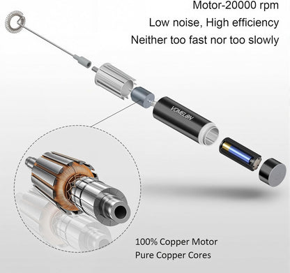 Milk Frother Handheld, Battery Operated Coffee Foamer Drink Mixer with 2 Stainless Steel Electric Whisks for Coffee, Latte, Cappuccino, Hot Chocolate, Protein，Egg Batteries Included,Black