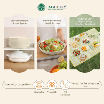 Homienly 65 oz Large Salad Bowls Wheat Straw Big Bowls 10 inch Serving Bowls Wheat Straw Plates Bowls Set of 6 Wide and Shallow Bowls for Kitchen Dishwasher Safe-Beige