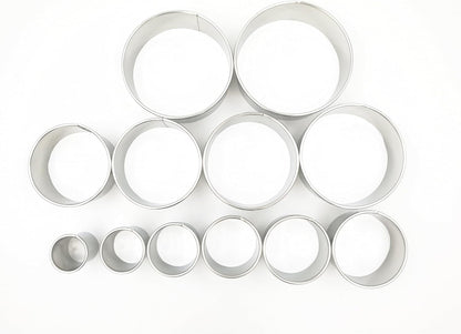 12 Piece Plain Round Pastry/Cookie Cutter Set Heavy Duty Commercial Grade 18/8 304 Stainless Steel - Metal Marked Size – Perfect For Cooking Enthusiast