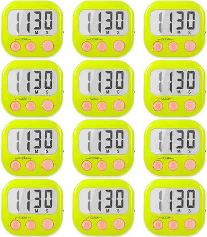 12 Pack Digital Kitchen Timers for Cooking Magnetic Timer for Cooking Loud Alarm Green