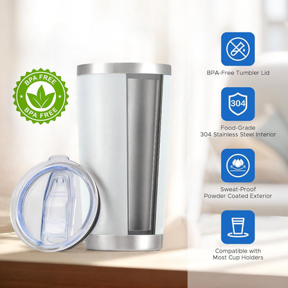 OMTech 20oz Tumblers Bulk, 12pc Stainless Steel Tumbler Set with Lid & Straw, Double Wall Vacuum Insulated Mug for Laser Engraver, Travel Coffee Mug for Hot & Cold Drinks, White Powder Coated Cup