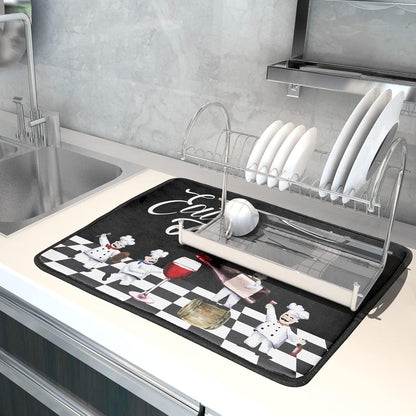 Bistro Fat Chef Dish Drying Mat 18x24 Anti Fatigue Wine Plump Italian Red Glass Drainer Mat Black White Chubby Pasta Cook Check Dishes Pad Buffalo Plaid Dish Drainer Rack Mats Kitchen Decor
