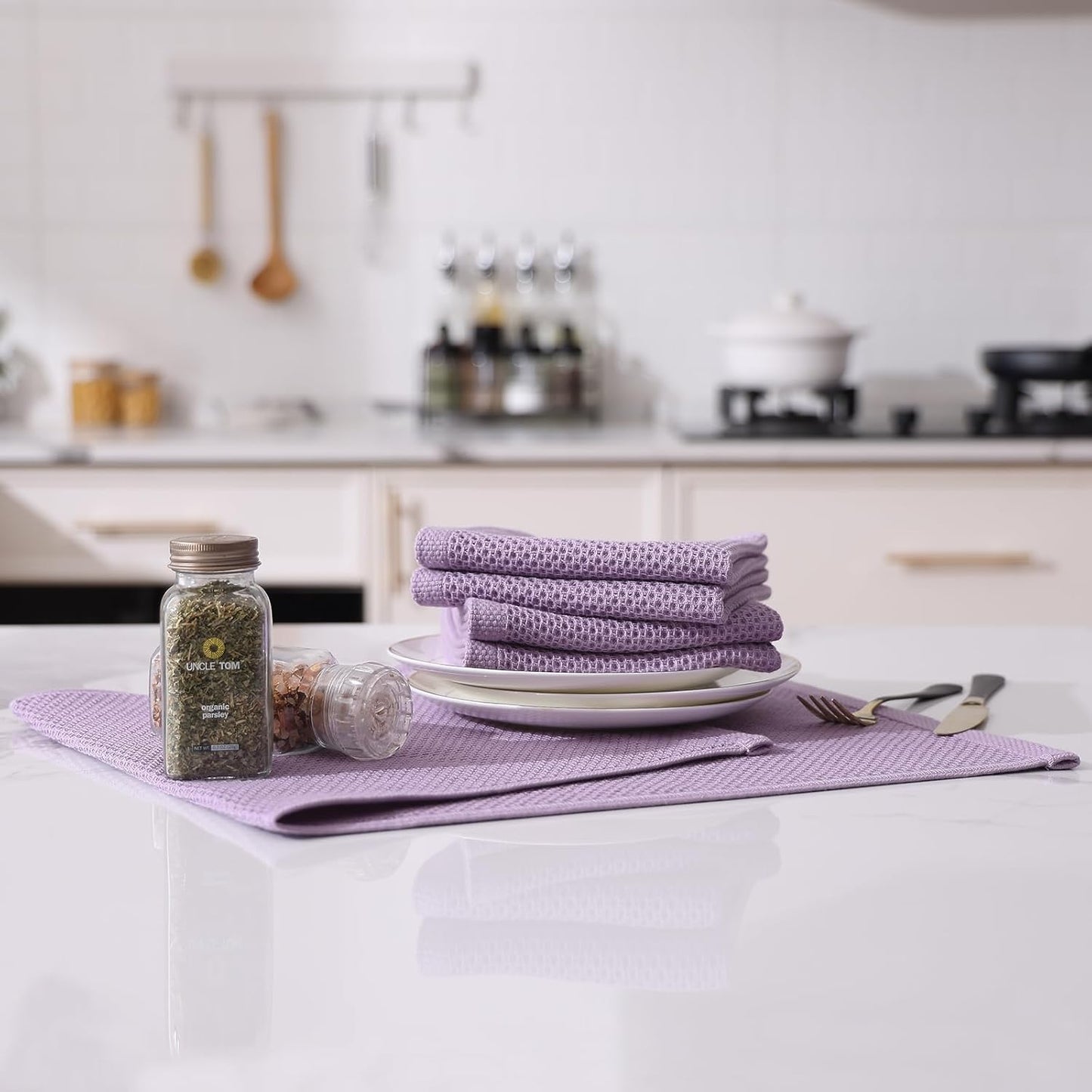 Kitinjoy 100% Cotton Waffle Weave Kitchen Towels, 6-Pack Super Soft and Absorbent Dish Towels for Drying Dishes, Kitchen Hand Towels, 13 in x 28 in, Lavender