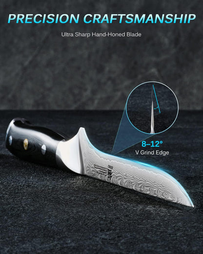 KYOKU Gin Series Boning Knife, 7" Butcher Knife, Japanese VG10 Damascus Stainless Steel Kitchen Knife with Silver Ion Blade G10 Handle Mosaic Pin, Multipurpose Fillet Knife for Meat Fish & More