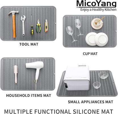 Silicone Dish Drying Mat for Multiple Usage,Easy clean,Eco-friendly,Heat-resistant Silicone Mat for Kitchen Counter or Sink,Refrigerator or Drawer Liner Grey 3XL 28 inches x 18 inches