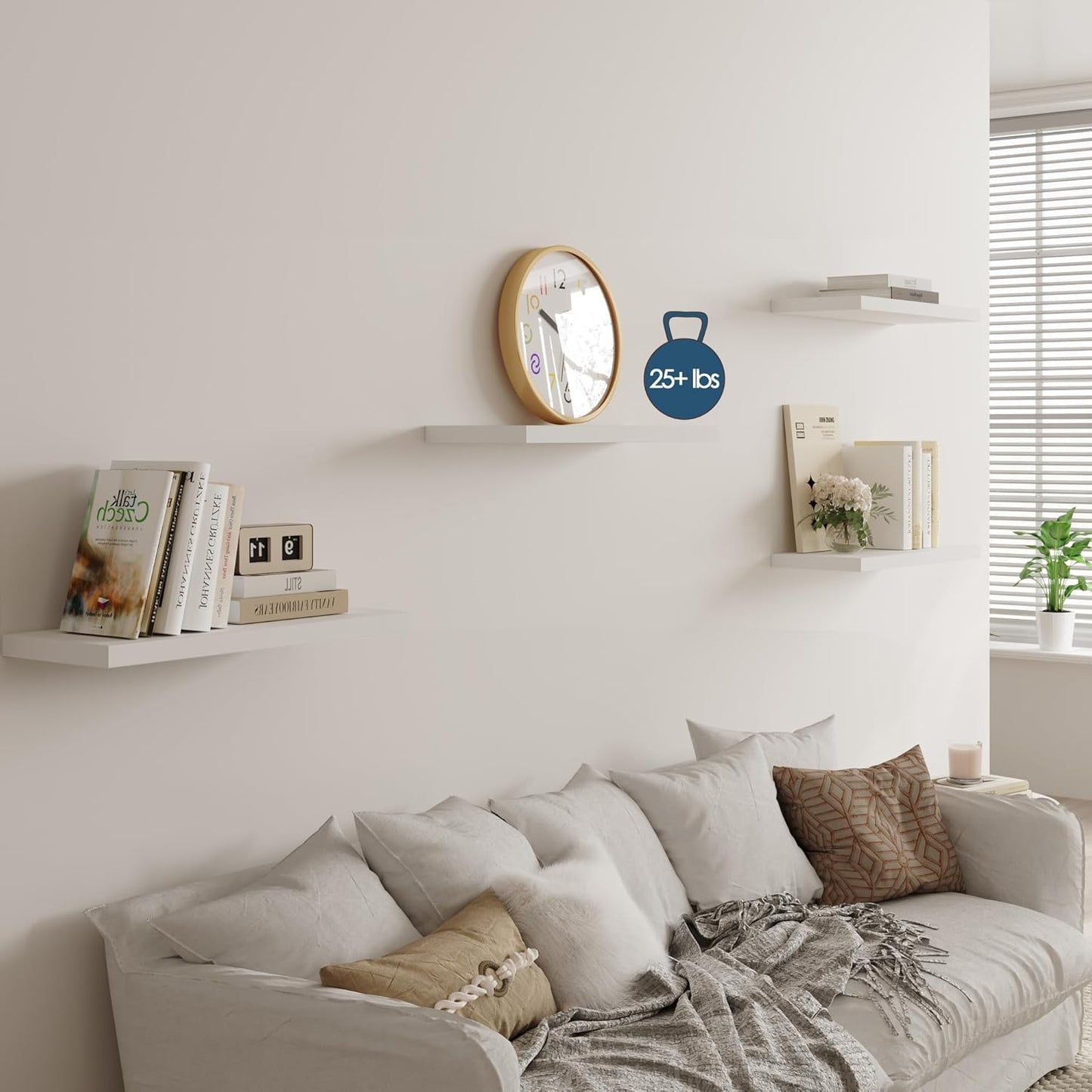 Wall Shelf Set of 1, White Floating Shelves 36 in W x 10 in D x 1 in H, Wooden Floating Wall Shelf with Invisible Brackets for Living Room/Bedroom/Bathroom/Kitchen Storage and Decor