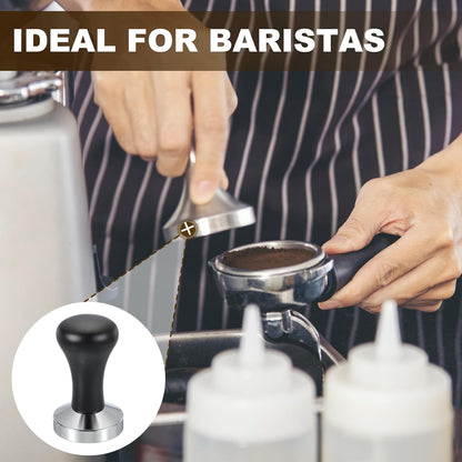 uxcell 53mm Coffee Tamper, Stainless Steel Espresso Press Tamper, Espresso Tamper with Wooden Handle Suitable for Coffee Shop, Restaurant Bar, Bakery (Black)