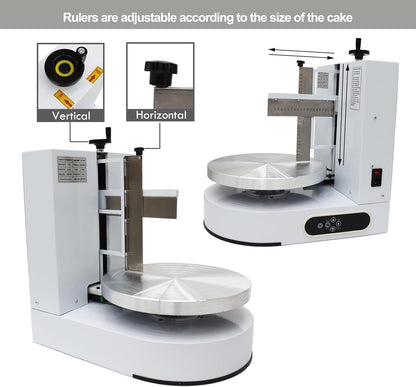 TECHTONGDA Cake Decorating Coating Machine Cream Spreading Automatic Frosting Turntable with Graduated Scraper 60-320RPM Rotating Speed for 4-12inch Cakes White