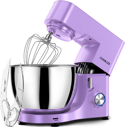 COOKLEE Stand Mixer, 9.5 Qt. 660W Electric Kitchen Mixer with Dishwasher-Safe Dough Hooks, Flat Beaters, Wire Whip & Pouring Shield Attachments for Most Home Cooks, Lavender