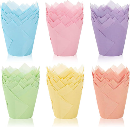 180Pcs Pastel Tulip Cupcake Liners Colorful Muffin Baking Cups Pink Blue Purple Yellow Orange Green Cupcake Wrappers for Spring Easter Holiday Party Supplies