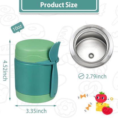 10oz Soup Thermo for Hot Food Kids,Lunch Thermo Kids Food Jar with Spoon Hot Insulated Food Containers,Leak Proof Stainless Steel Wide Mouth Lunch Food Thermo Jar for School(Green)