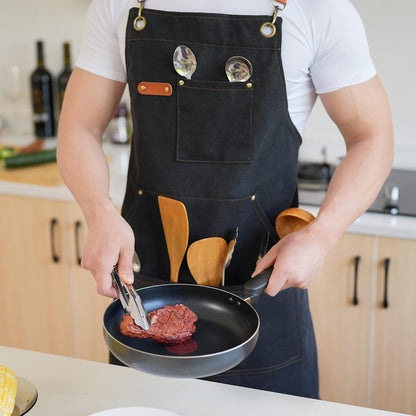 Canvas Aprons for Men Chef Apron, Work Apron with Large Pockets - 16oz Heavy Duty Cross Back, BBQ, Cooking