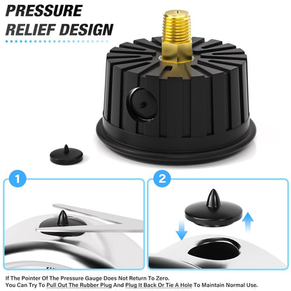 MEANLIN MEASURE 0~200Psi Stainless Steel 1/4" NPT 2.5" FACE DIAL,Liquid Filled Pressure Gauge, Center Back Mount (with Rubber Protective Sleeve), with 1/2" NPT and 3/8" NPT Hex Bushing