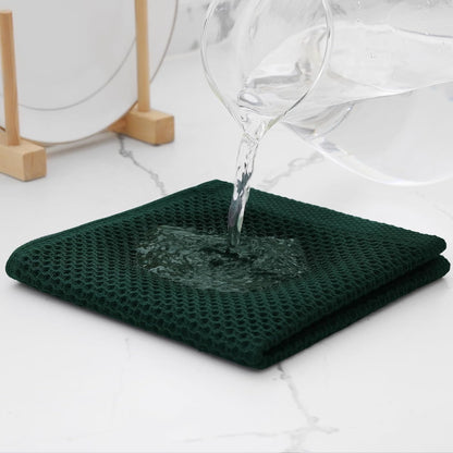Kitinjoy 100% Cotton Kitchen Dish Cloths, 8 Pack Waffle Weave Ultra Soft Absorbent Dish Towels for Drying Dishes Quick Drying Kitchen Towels Dish Rags, 12 X 12 Inches, Blackish Green