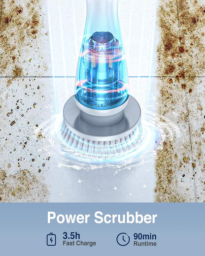 LABIGO Electric Spin Scrubber, Cordless Cleaning Brush Scrubber with 7 Replaceable Brush Heads and Adjustable Extension Handle, IPX7 Waterproof Power Cleaning Brush for Bathroom Tub Floor Tile Shower